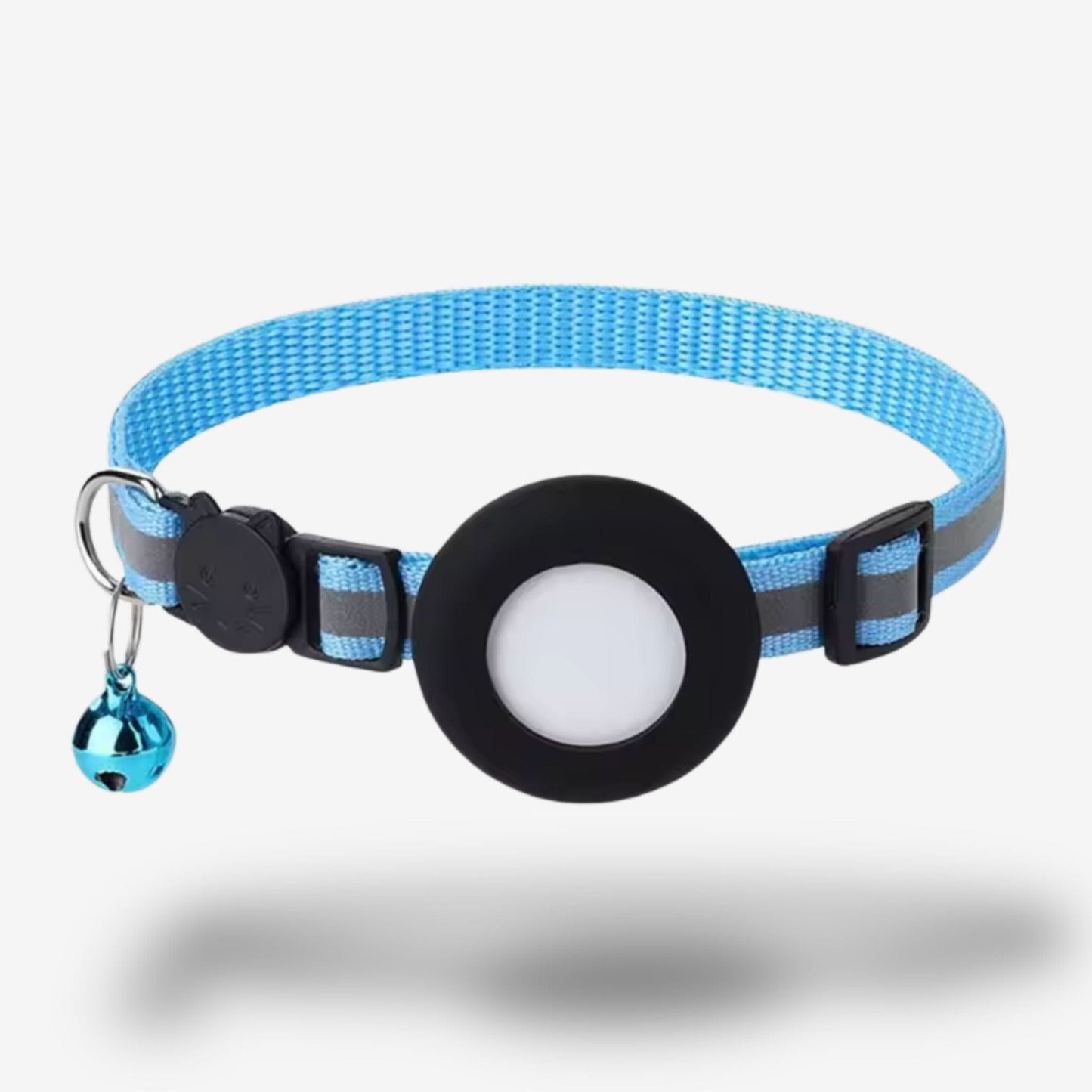 Collier GPS Chat <br> Bleu Clair Sécurisant avec Bande Réfléchissante et Clochette Assortie