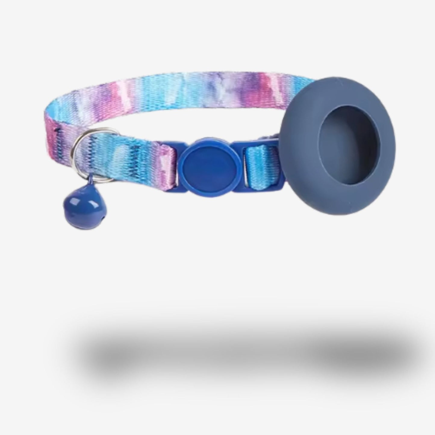 Collier GPS Chat <br> Effet Nébuleuse Douce Rose et Bleu, Support et Clochette Bleus