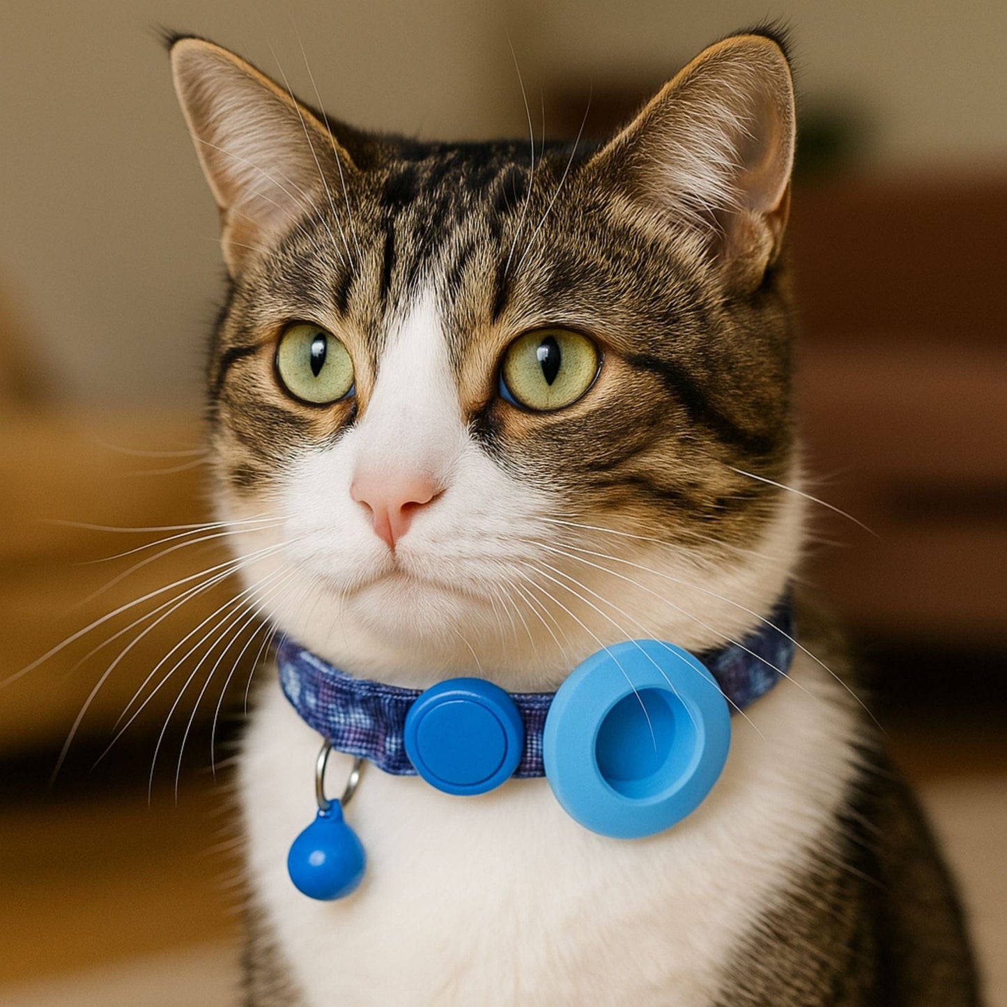 Collier GPS Chat <br> Vagues Bleues Apaisantes, Clochette et Support Ton sur Ton