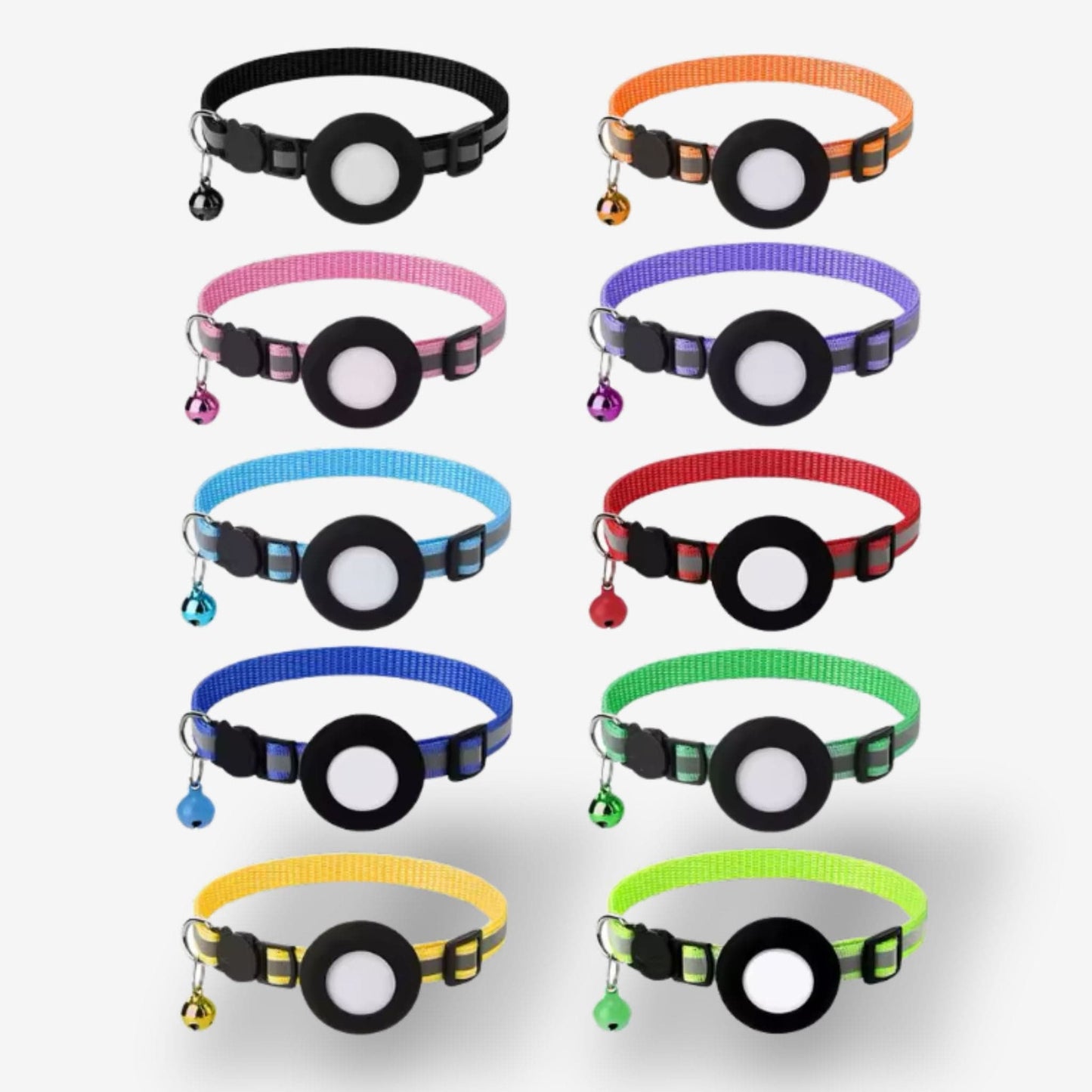 Collier GPS Chat <br> Vert Clair Brillant avec Bande Réfléchissante, Clochette et Support en Silicone
