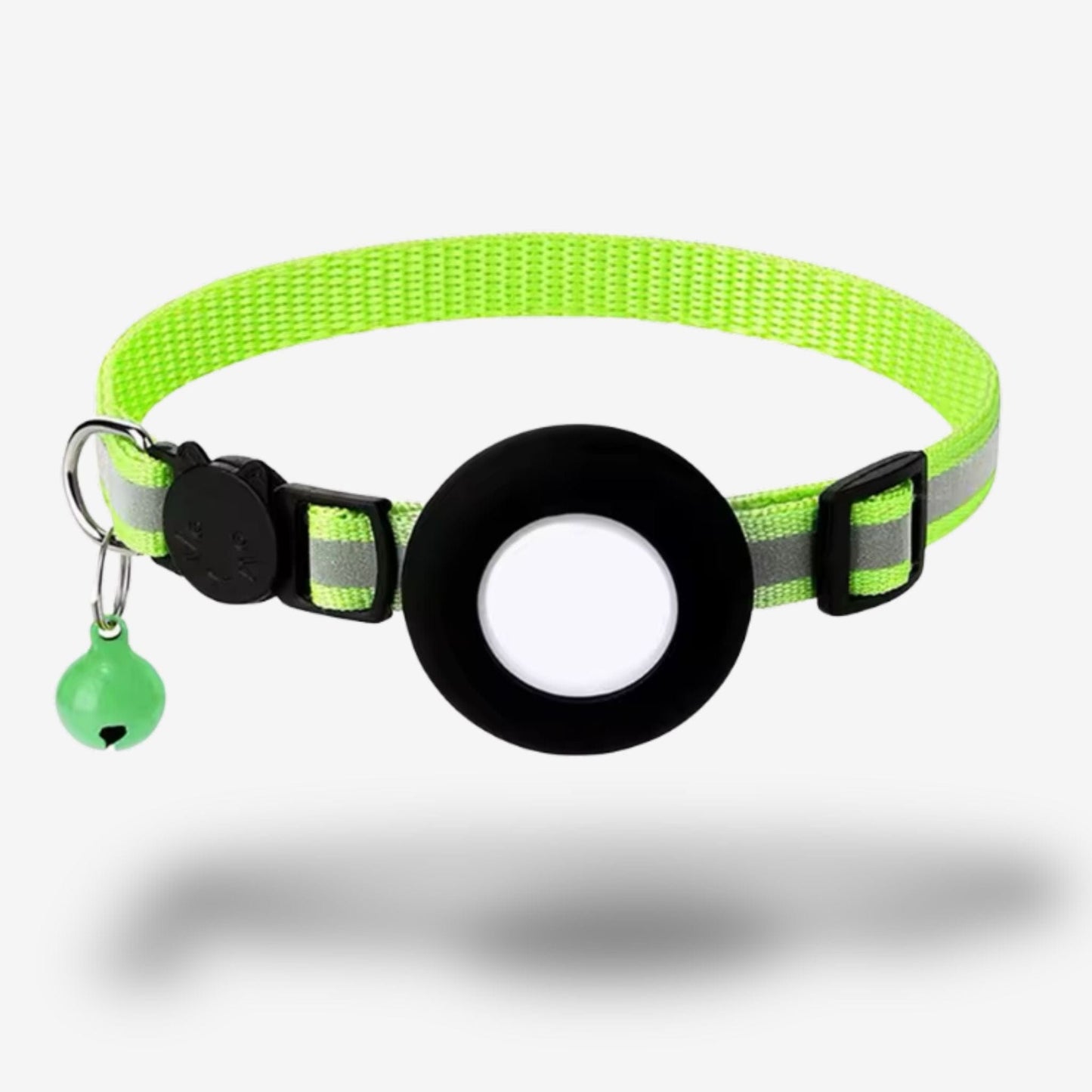 Collier GPS Chat <br> Vert Clair Brillant avec Bande Réfléchissante, Clochette et Support en Silicone
