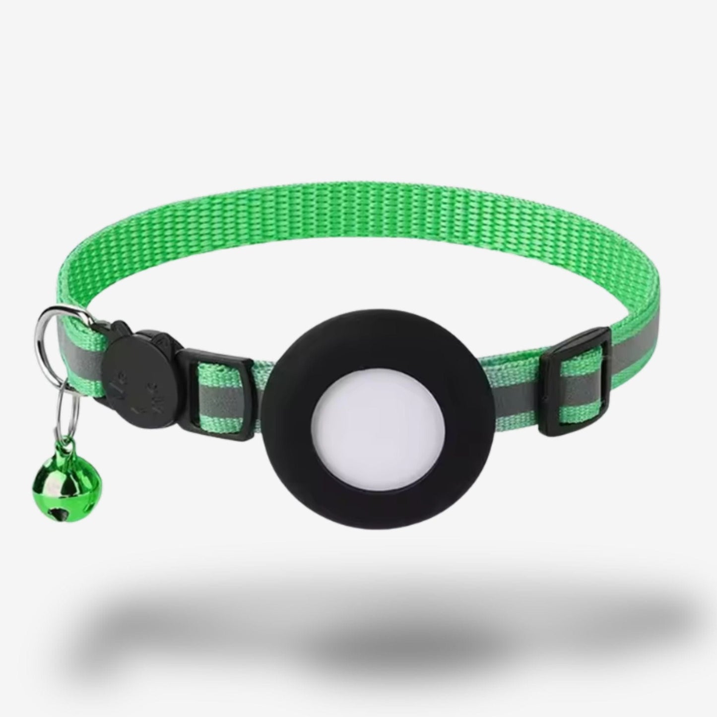 Collier GPS Chat <br> Vert Foncé Réfléchissant, Clochette Discrète et Support Silicone