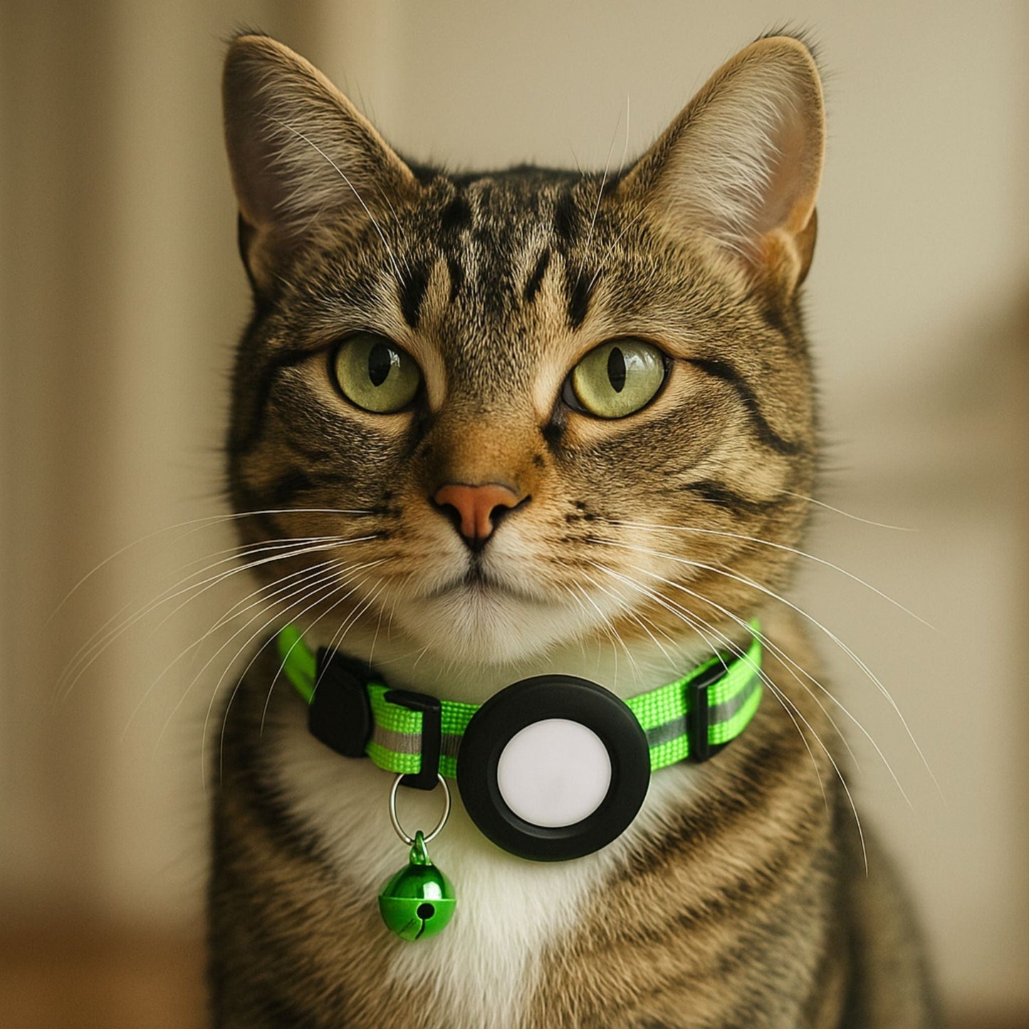 Collier GPS Chat <br> Vert Foncé Réfléchissant, Clochette Discrète et Support Silicone