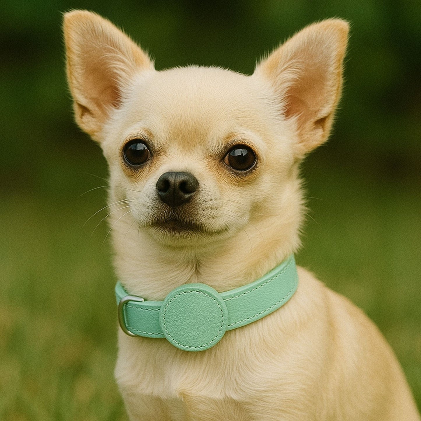 Collier GPS Chien <br> Élégant Cuir Vert Clair, Finition Discrète et Raffinée