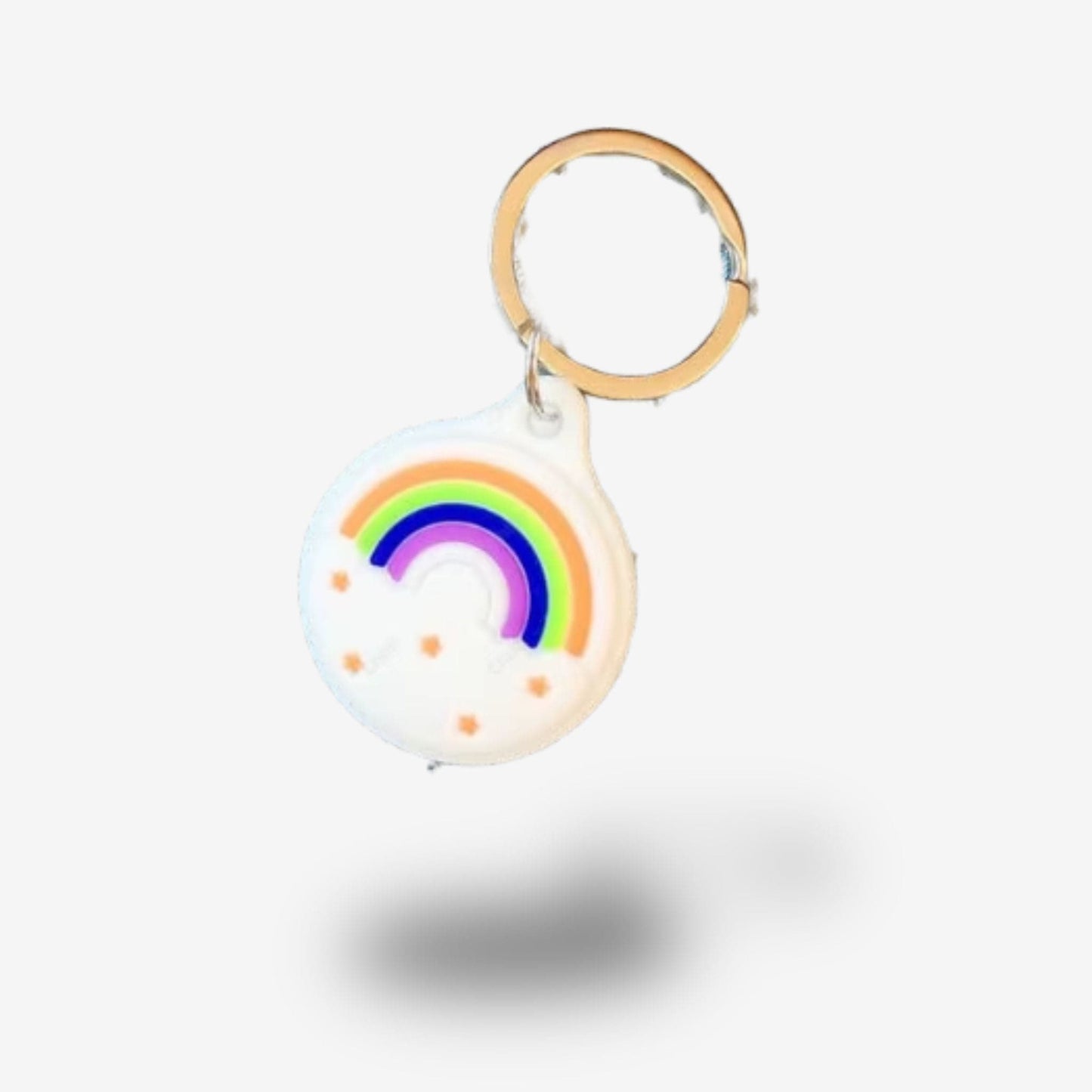 Traceur GPS Enfant <br> Arc-en-Ciel Joyeux sur Fond Blanc, Porte-Clés en Silicone