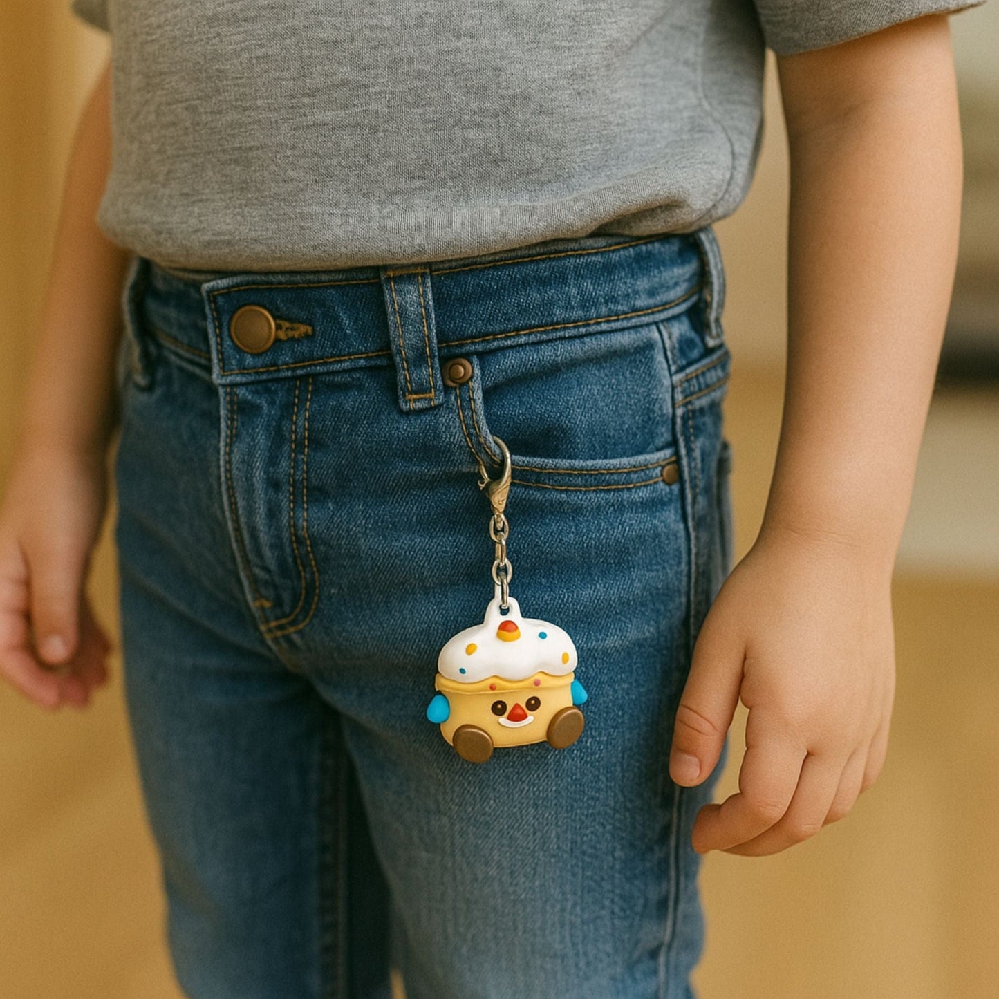 Traceur GPS Enfant <br> Bonhomme en Gâteau Rigolo, en Silicone avec Mousqueton