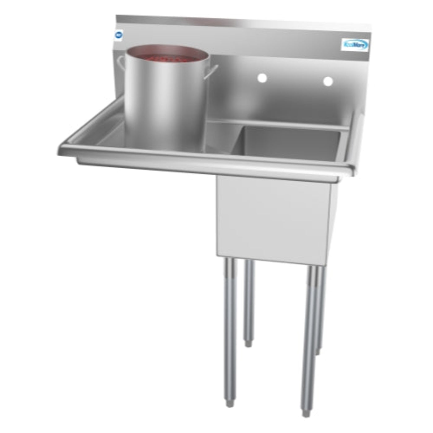 KOOLMORE 31 in. One Compartment Stainless Steel Commercial Sink with Drainboard, Bowl Size 12