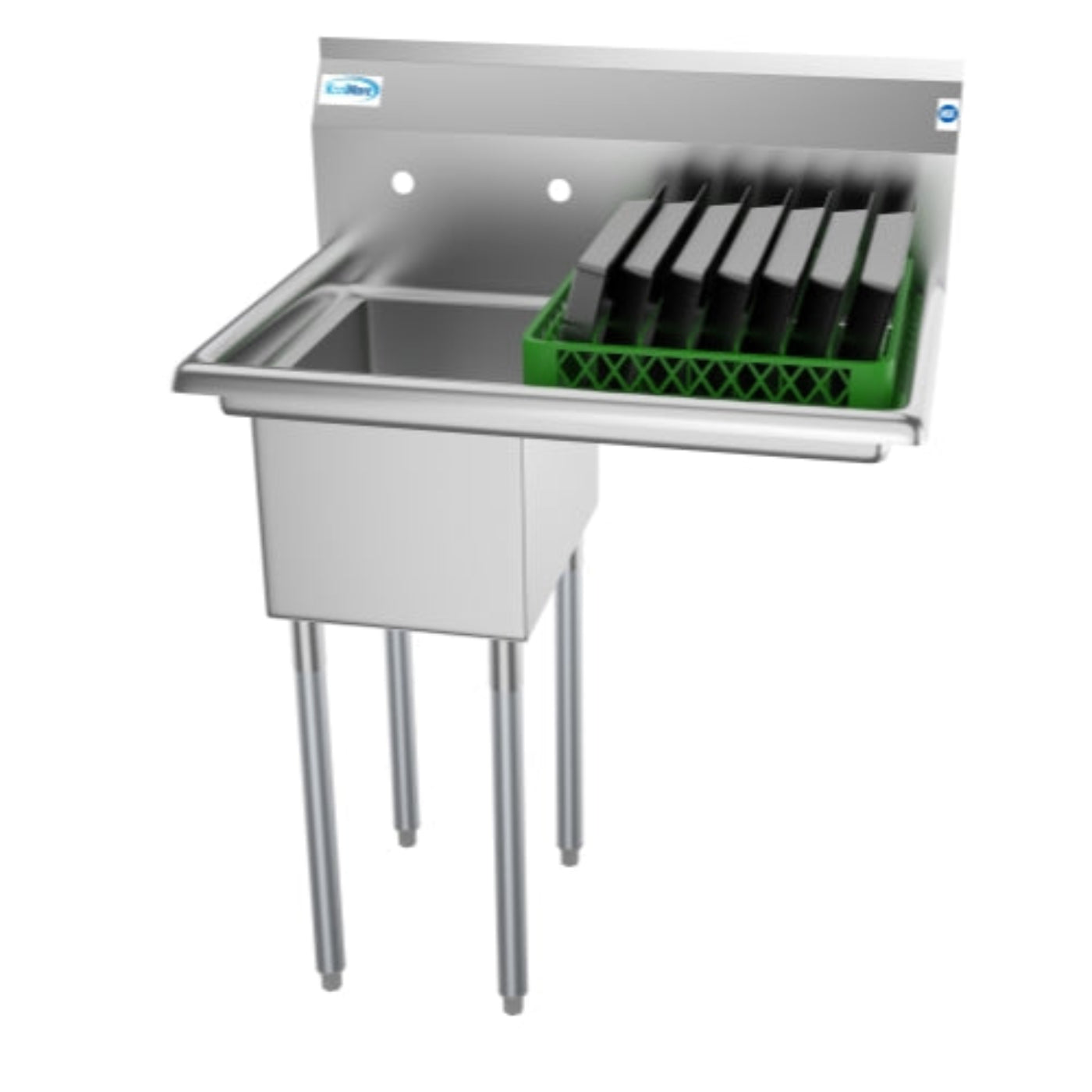 KOOLMORE 31 in. One Compartment Stainless Steel Commercial Sink with Drainboard, Bowl Size 12