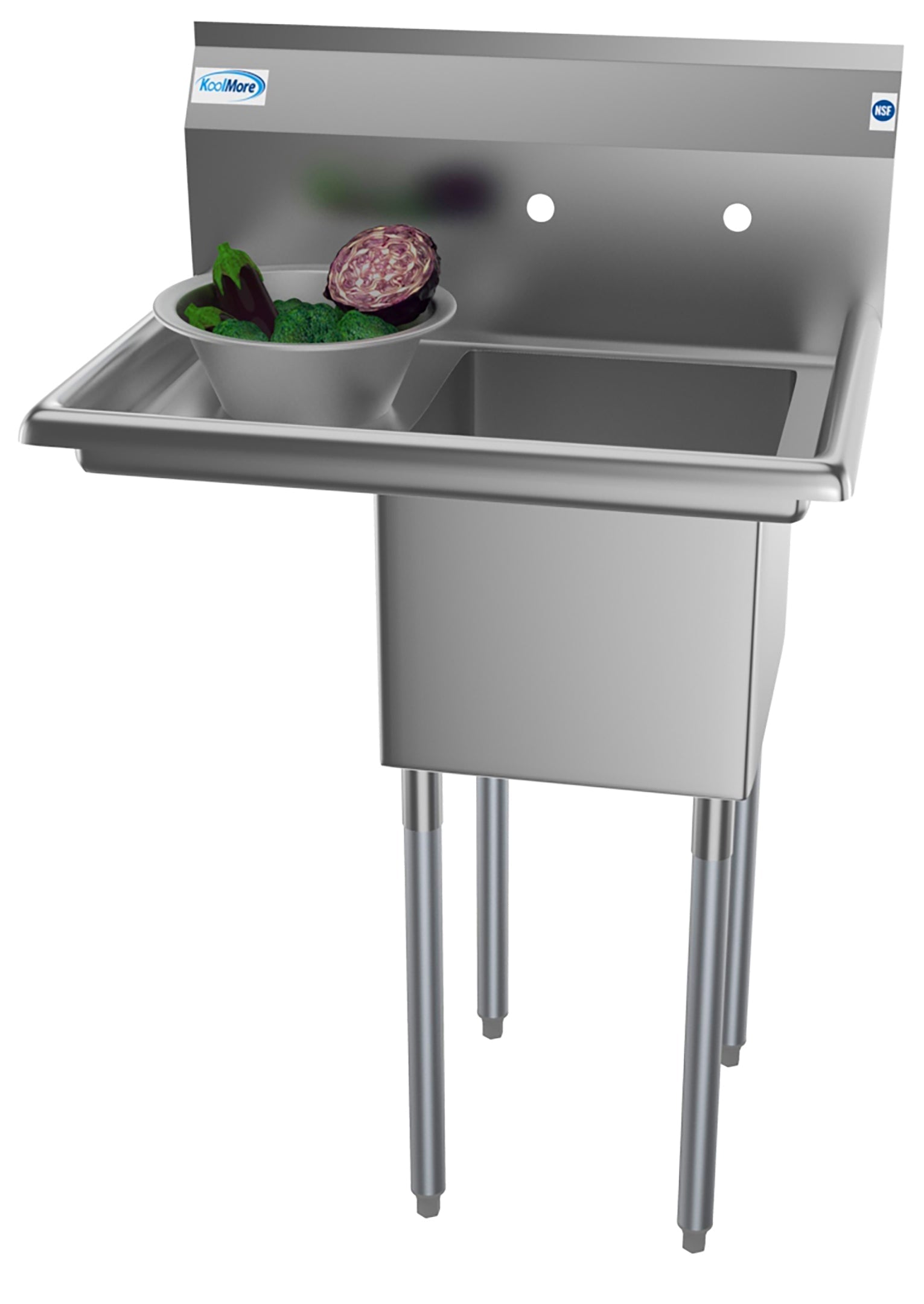 KOOLMORE 29 in. One compartment Stainless Steel Commercial Restaurant Sink with Drainboard, Bowl Size 14