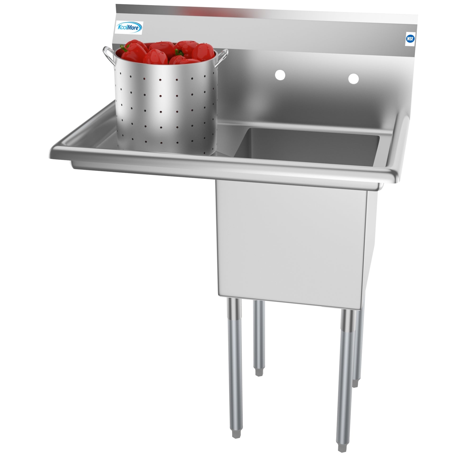 KOOLMORE 33 in. One Compartment Stainless Steel Commercial Sink with Drainboard, Bowl Size 15