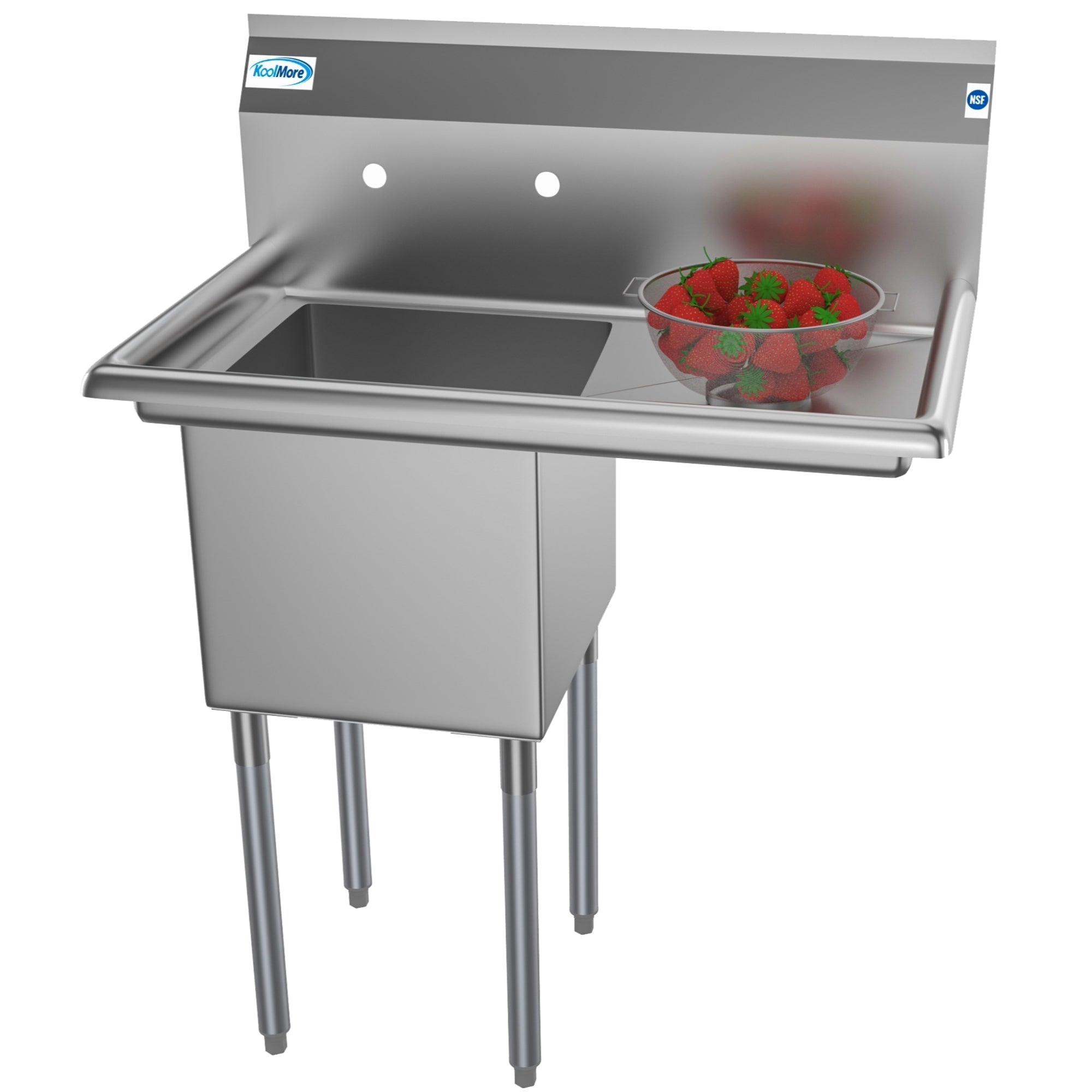KOOLMORE 33 in. One Compartment Stainless Steel  Commercial Sink with Drainboard, Bowl Size 15