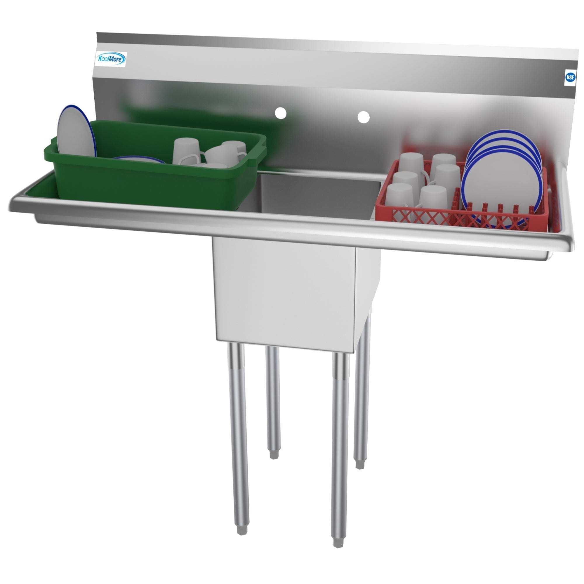 KOOLMORE 44 in. One Compartment Stainless Steel Commercial Sink with 2 Drainboards, Bowl Size 12