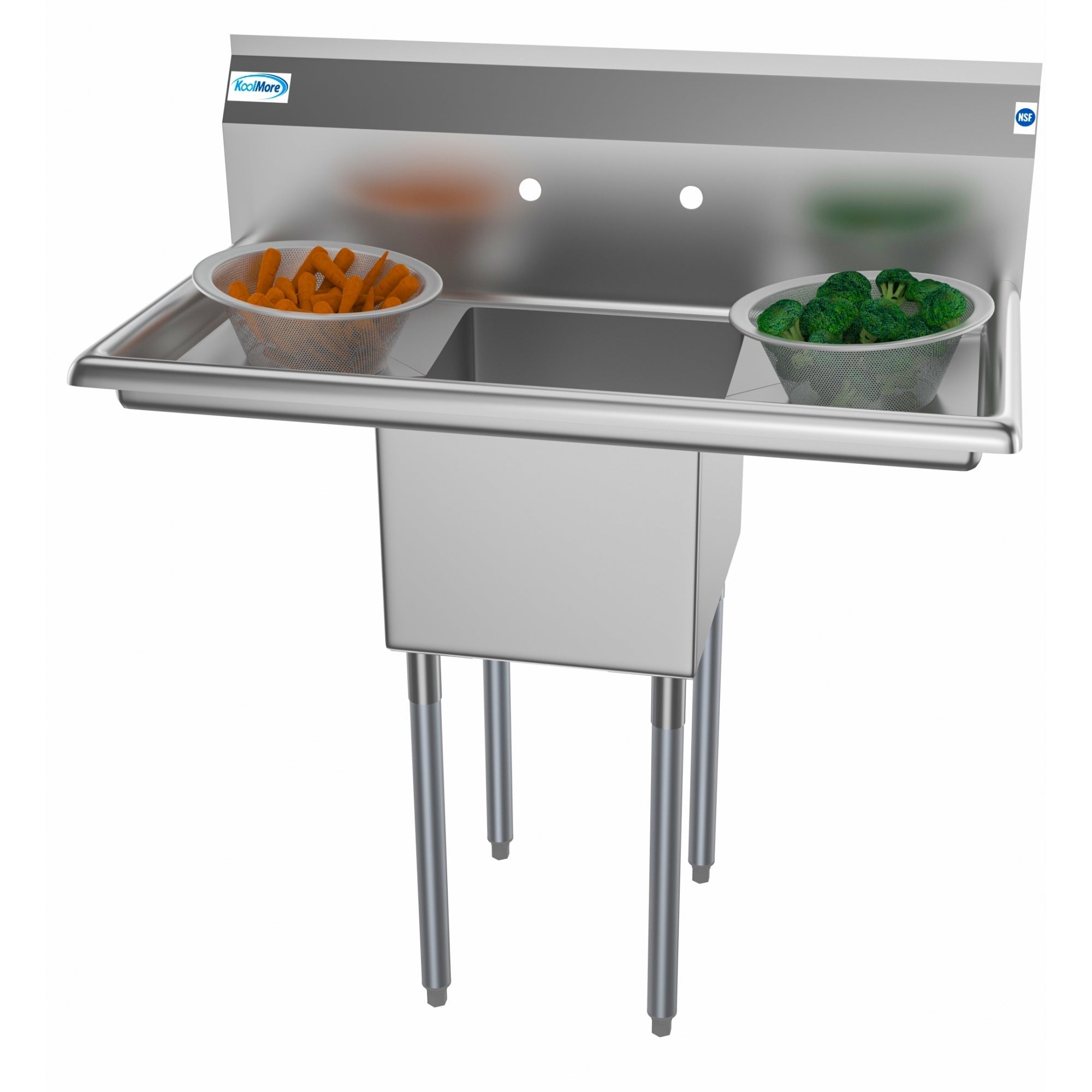 KOOLMORE 38 in. One Compartment Stainless Steel Commercial Sink with Drainboards, Bowl Size 14