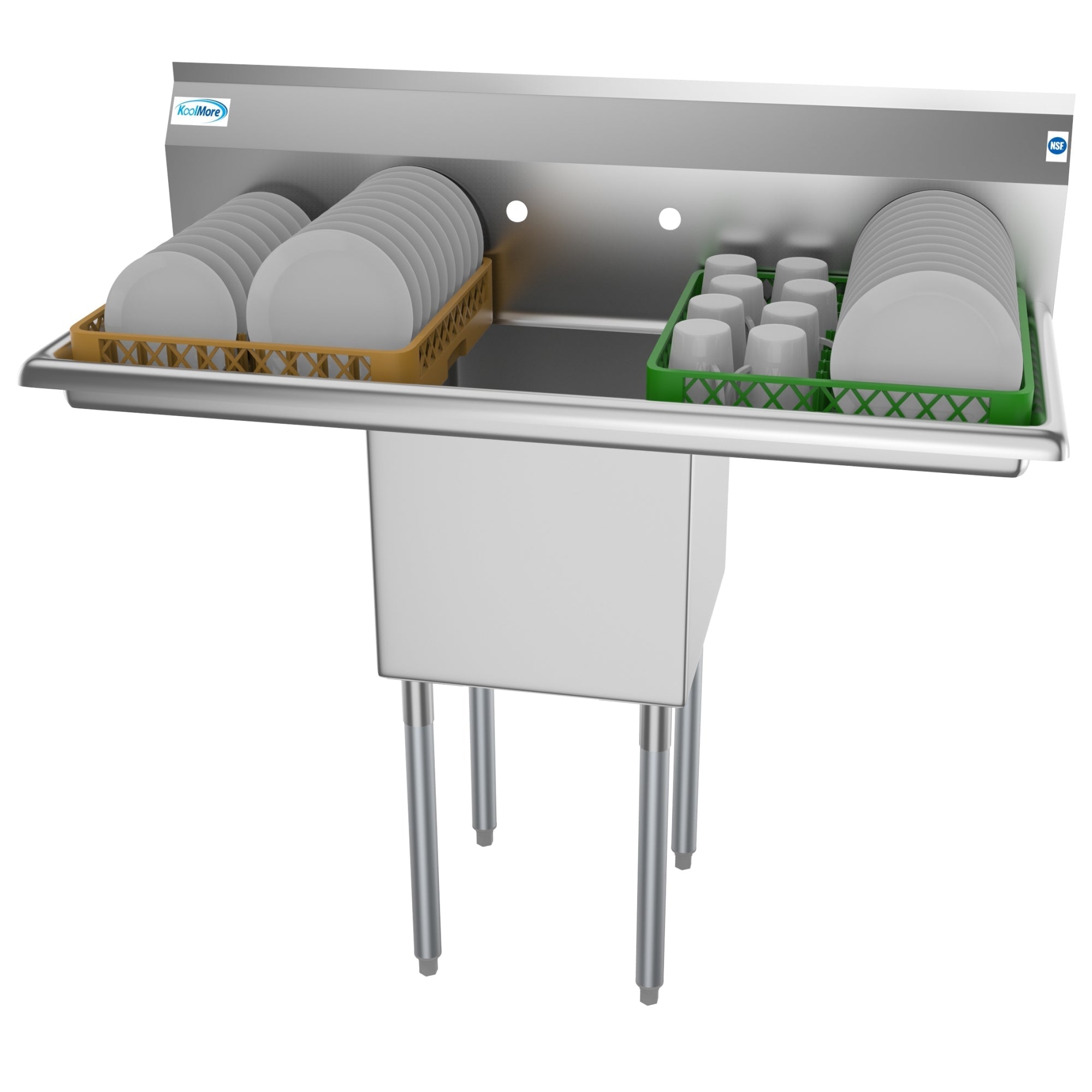 KOOLMORE 45 in. One Compartment Stainless Steel Commercial Sink with Drainboards, Bowl Size 15