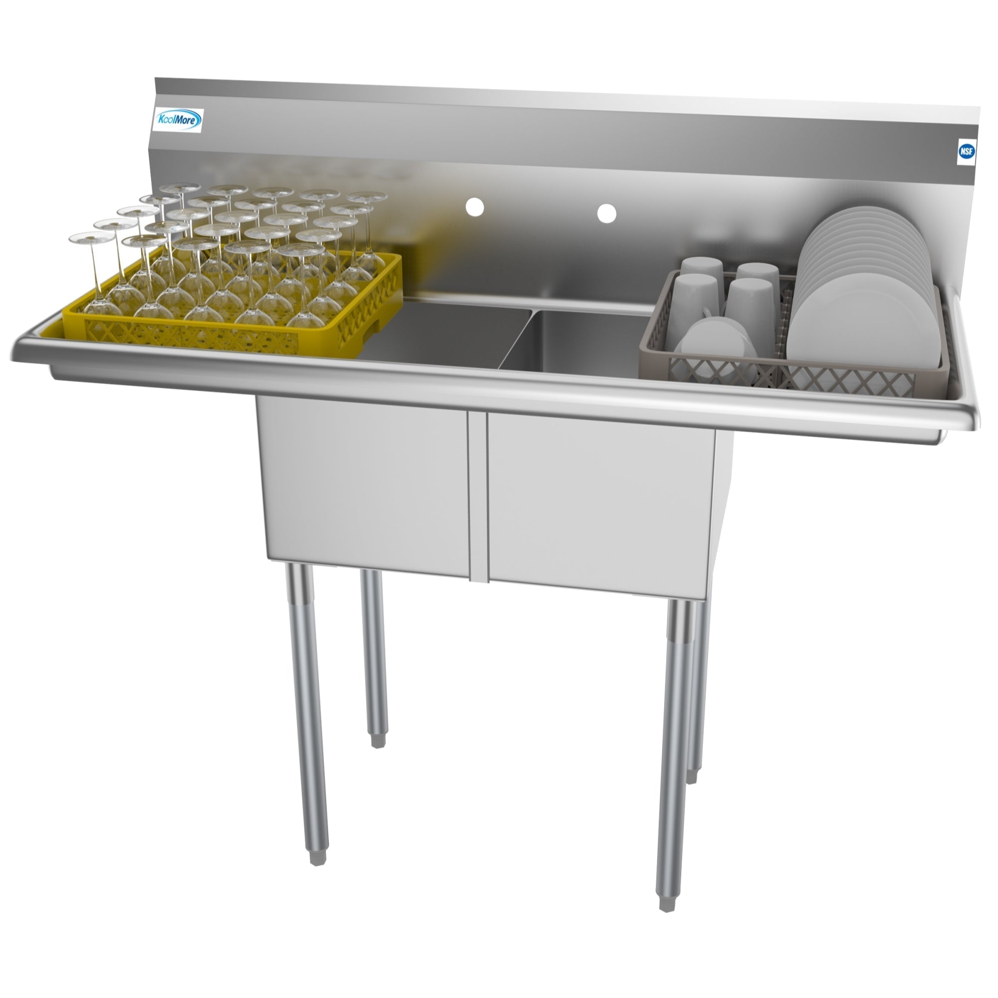 KOOLMORE 48 in. Two Compartment Stainless Steel Commercial Sink with 2 Drainboards, Bowl Size 12