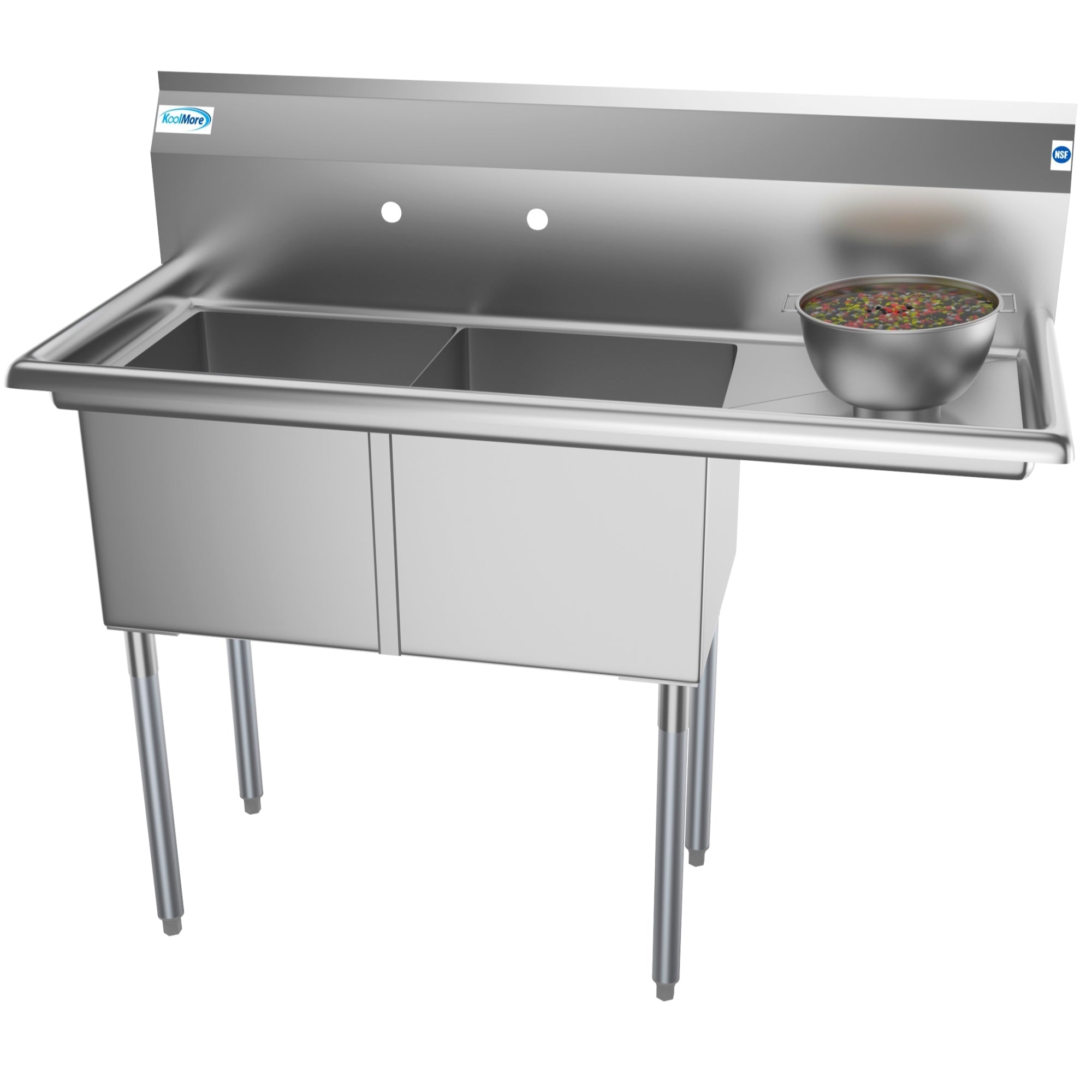 KOOLMORE 48 in. Two Compartment Stainless Steel Commercial Sink with Drainboard, Bowl Size 15