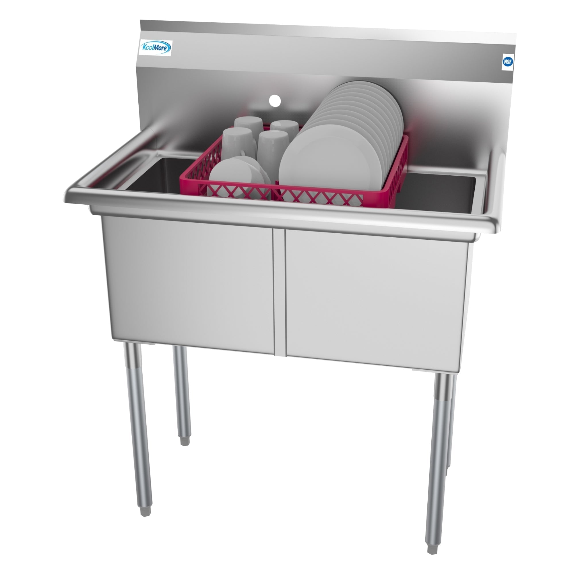 KOOLMORE 36 in. Two Compartment Stainless Steel Commercial Sink, Bowl Size 15