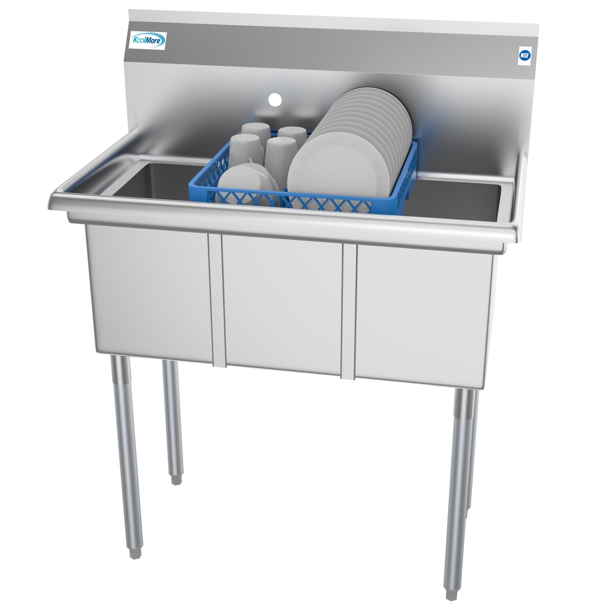KOOLMORE 36 in. Three Compartment Stainless Steel Commercial Sink, Bowl Size 10