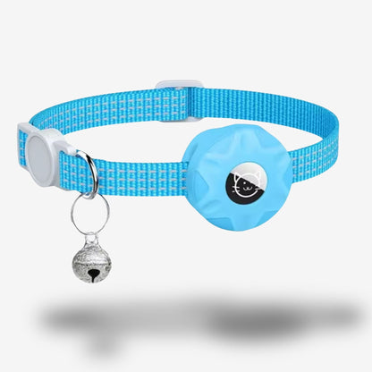 Collier GPS Chat <br> Bleu Clair Réfléchissant pour Visibilité Nocturne, Clochette Métallique et Support Refermable