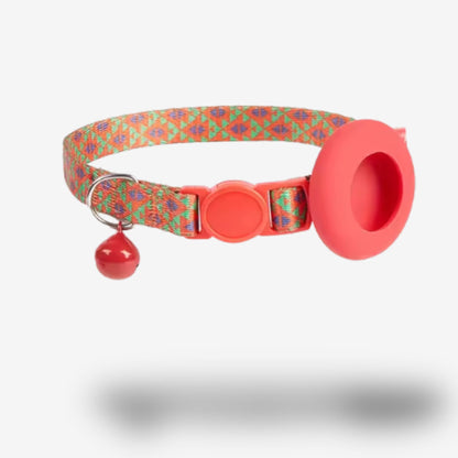 Collier GPS Chat <br> Mosaïque Vive Rouge Vert Bleu, Support et Clochette Rouges