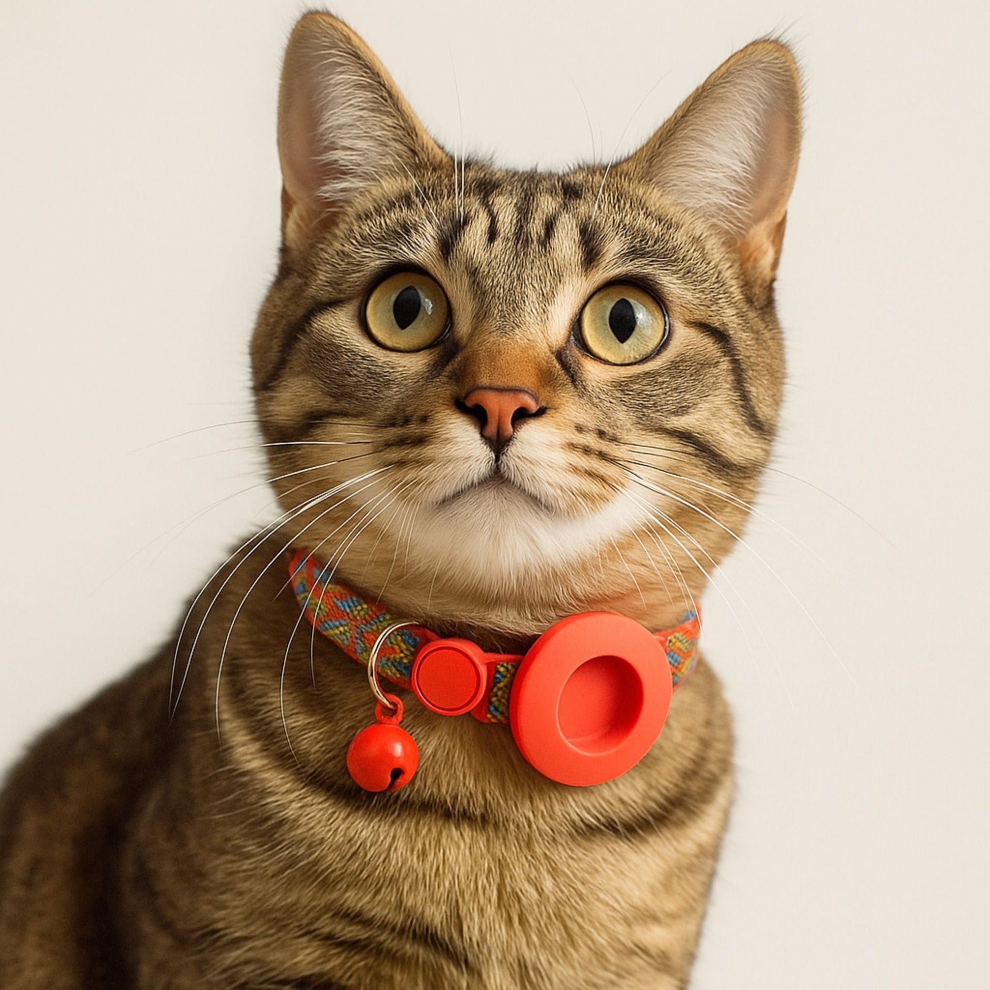Collier GPS Chat <br> Mosaïque Vive Rouge Vert Bleu, Support et Clochette Rouges