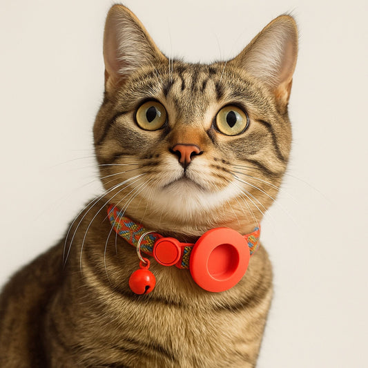 Collier GPS Chat <br> Mosaïque Vive Rouge Vert Bleu, Support et Clochette Rouges