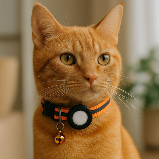 Collier GPS Chat <br> Orange Dynamique avec Détails Réfléchissants et Support Silicone Souple