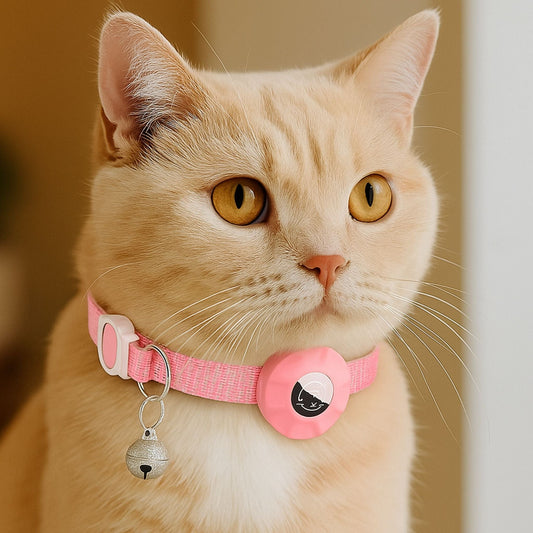 Collier GPS Chat <br> Rose Lumineux avec Effet Réfléchissant, Clochette Métallique et Support Refermable