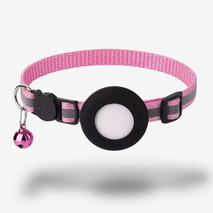 Collier GPS Chat <br> Rose Réfléchissant et Clochette Coordonnée, avec Support en Silicone Souple