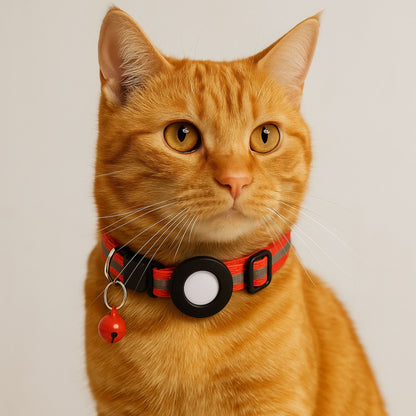 Collier GPS Chat <br> Rouge Réfléchissant pour Visibilité Maximale, avec Clochette et Support en Silicone