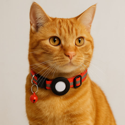 Collier GPS Chat <br> Rouge Réfléchissant pour Visibilité Maximale, avec Clochette et Support en Silicone