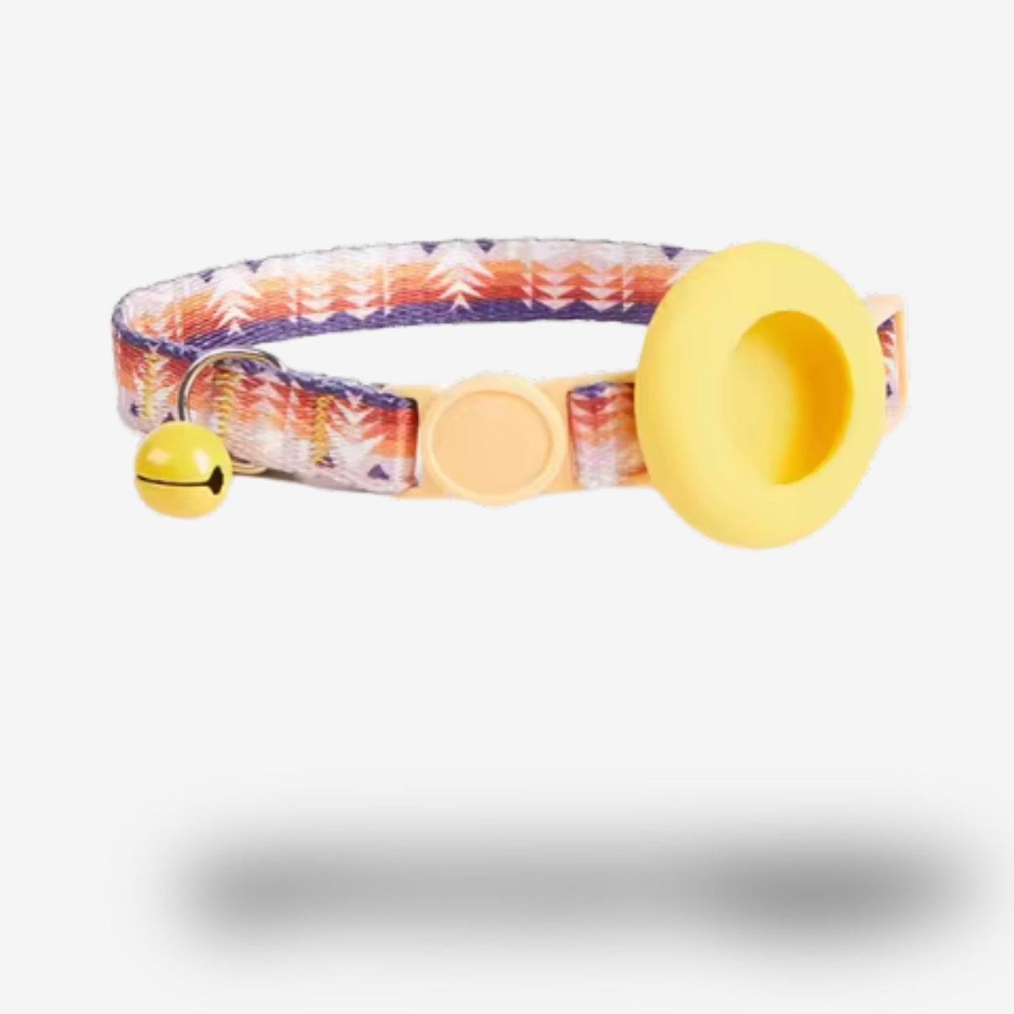 Collier GPS Chat <br> Sapins Blancs sur Ciel Arc-en-Ciel Nocturne, Support et Clochette Jaunes