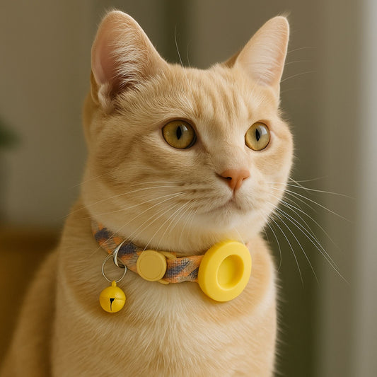 Collier GPS Chat <br> Sapins Blancs sur Ciel Arc-en-Ciel Nocturne, Support et Clochette Jaunes
