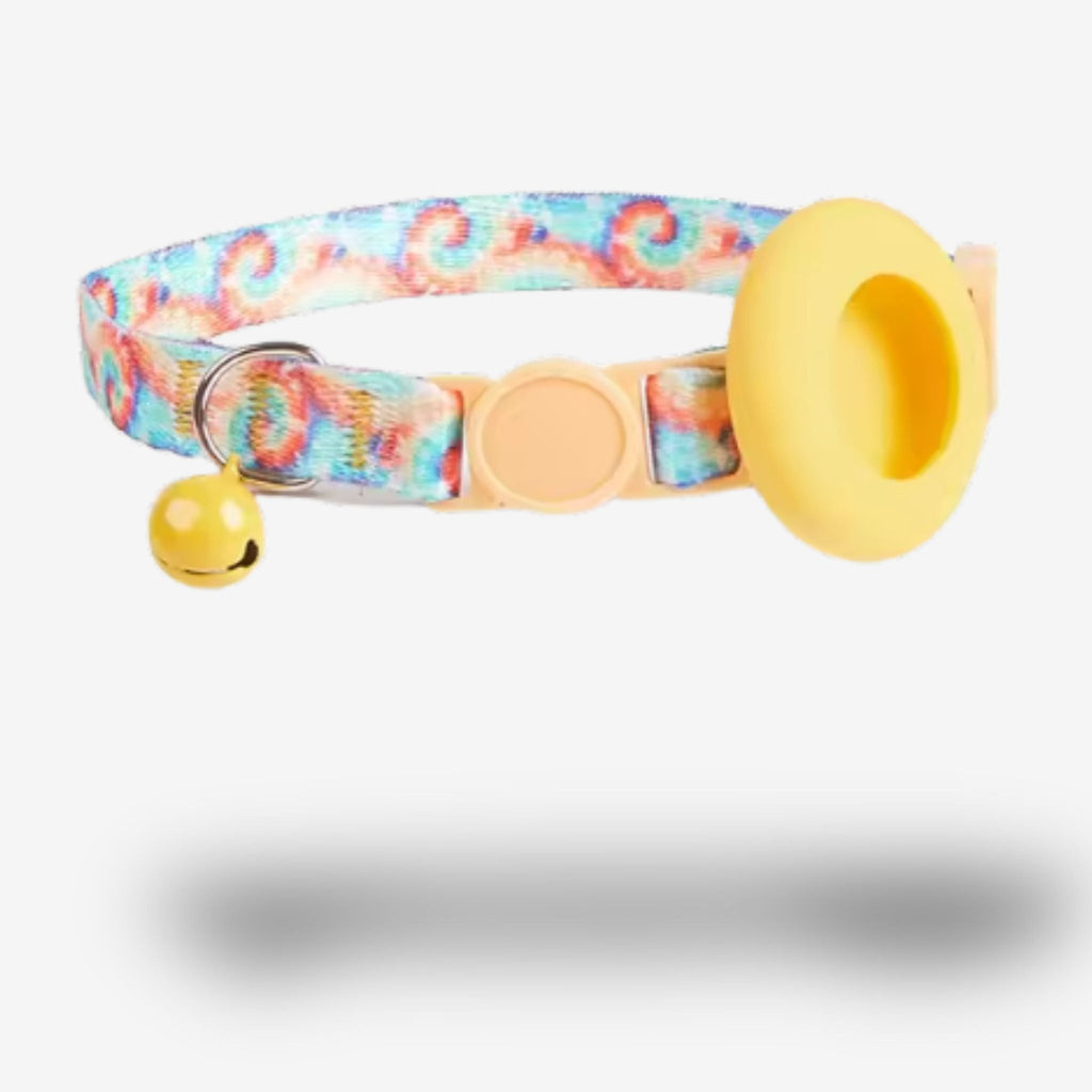 Collier GPS Chat <br> Univers Tentaculaire Coloré, Support et Clochette Jaunes
