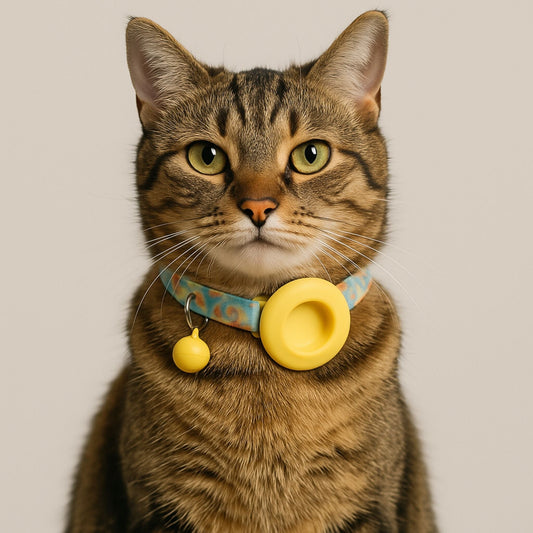 Collier GPS Chat <br> Univers Tentaculaire Coloré, Support et Clochette Jaunes