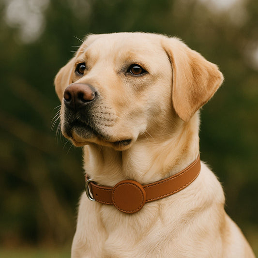 Collier GPS Chien <br> Cuir Marron Clair, Support GPS Discret