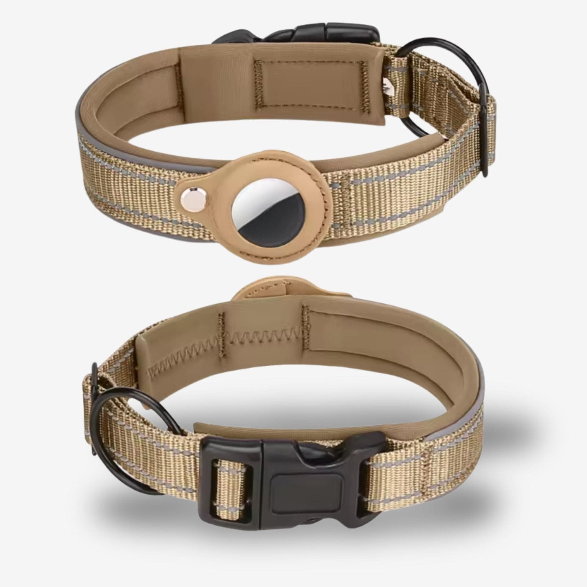 Collier GPS Chien <br> Design Beige Foncé Épais et Rigide pour un Maintien Optimal