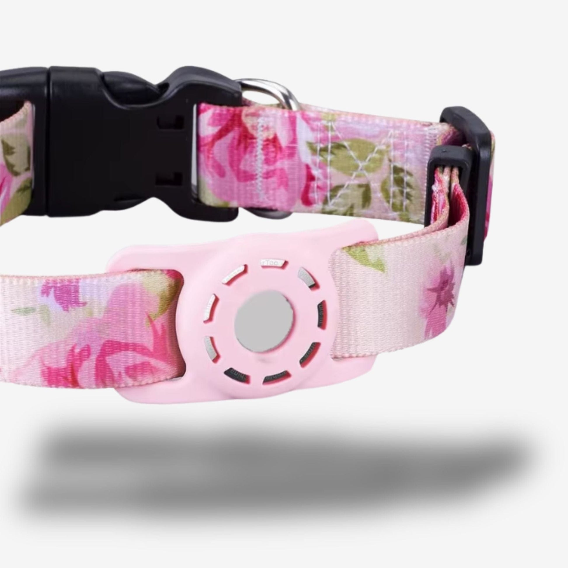 Collier GPS Chien <br> Motifs Floraux Roses avec Feuilles, Style Doux et Original