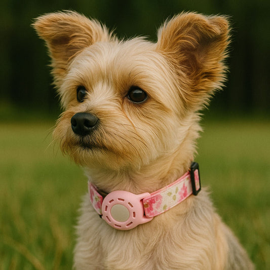 Collier GPS Chien <br> Motifs Floraux Roses avec Feuilles, Style Doux et Original