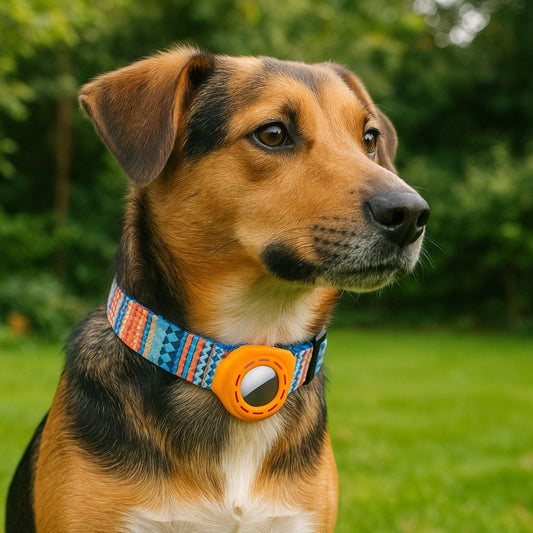 Collier GPS Chien <br> Support Orange et Dégradé Coloré avec Pictogrammes Fun