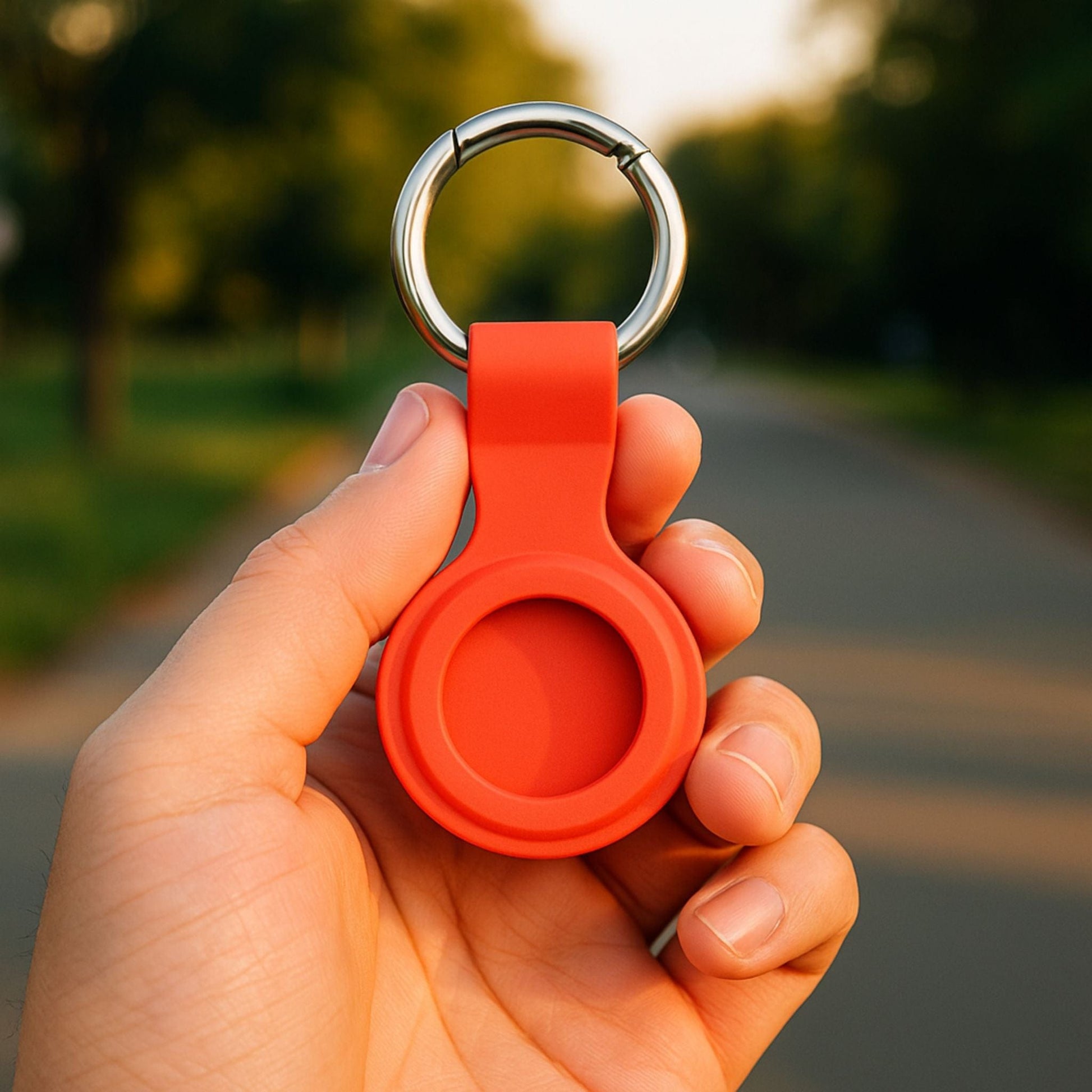 Porte Clés GPS <br> Teinte Rouge Orangé en Silicone Flexible