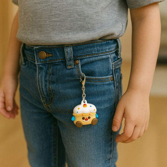 Traceur GPS Enfant <br> Bonhomme en Gâteau Rigolo, en Silicone avec Mousqueton