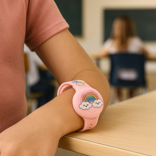 Traceur GPS Enfant <br> Bracelet Rose Silicone avec Motif Arc-en-Ciel