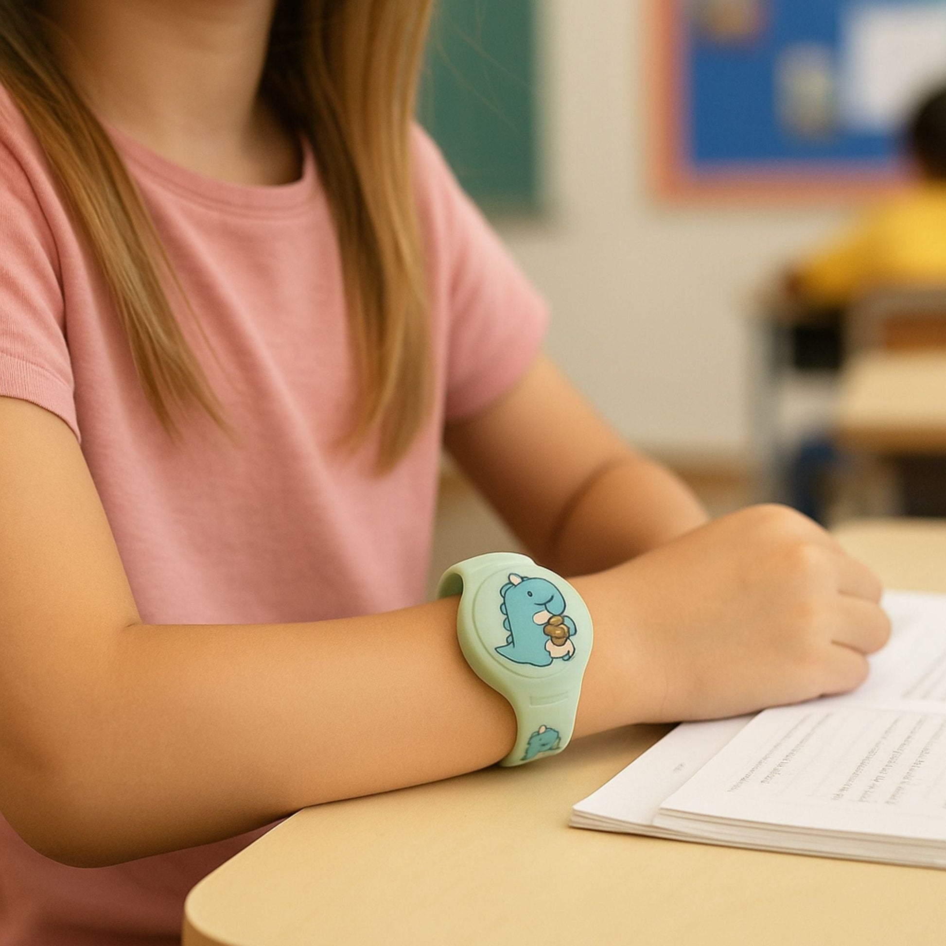 Traceur GPS Enfant <br> Bracelet Vert Silicone avec Dinosaure Dessiné