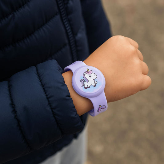 Traceur GPS Enfant <br> Bracelet Violet avec Motif Licorne et Cache GPS
