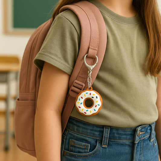 Traceur GPS Enfant <br> Donut Marron avec Toppings Colorés, Silicone et Mousqueton