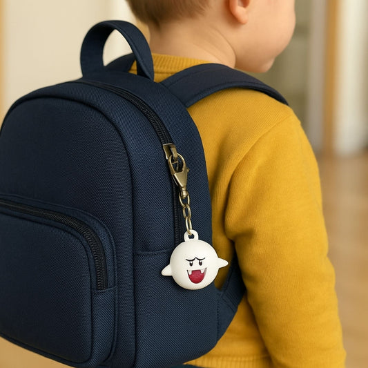 Traceur GPS Enfant <br> Fantôme Blanc Effrayant et Rigolo, avec Mousqueton en Silicone