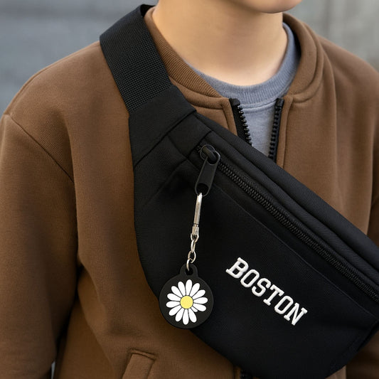 Traceur GPS Enfant <br> Fleur de Tournesol sur Fond Noir, Design Coloré