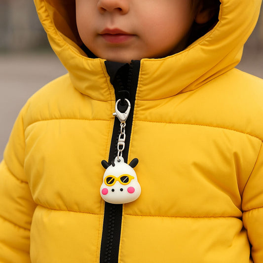 Traceur GPS Enfant <br> Lapin Blanc avec Oreilles Noires, en Silicone avec Mousqueton