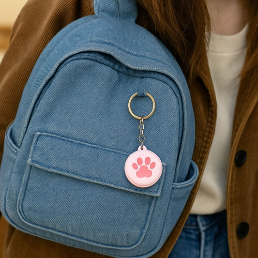 Traceur GPS Enfant <br> Patte de Chien Rose, Porte-Clés Doux en Silicone